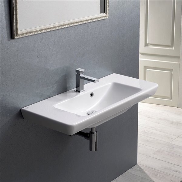 Nameeks Porto Wall Mounted Bathroom Sink in White - Rectangular - 33.6-in x 18.8-in