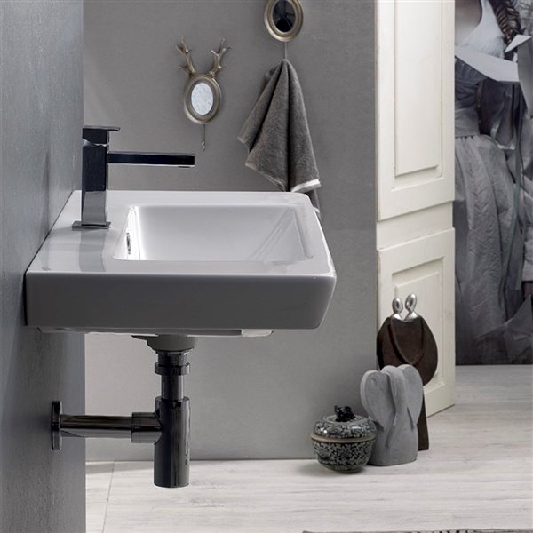 Nameeks Porto Wall Mounted Bathroom Sink in White - Rectangular - 33.6-in x 18.8-in