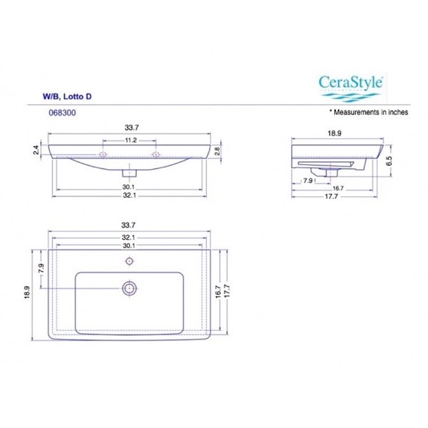 Nameeks Porto Wall Mounted Bathroom Sink in White - Rectangular - 33.6-in x 18.8-in