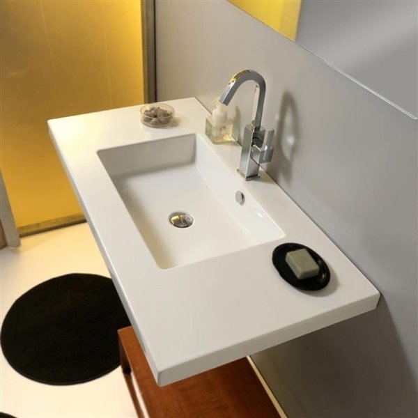 Nameeks Mars Wall Mounted Ceramic Bathroom Sink in White - Square - 41.34-in x 21.26-in