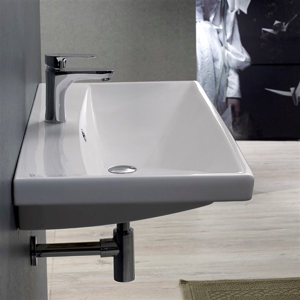 Nameeks Elite Wall Mounted Bathroom Sink in White - Rectangular - 23.62-in x 17.72-in