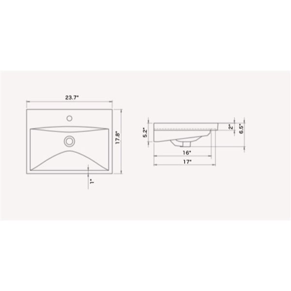 Nameeks Elite Wall Mounted Bathroom Sink in White - Rectangular - 23.62-in x 17.72-in