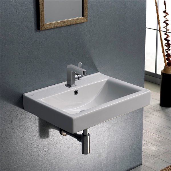 Nameeks Mona Wall Mounted Bathroom Sink in White - Rectangular - 23.6-in x 17.7-in