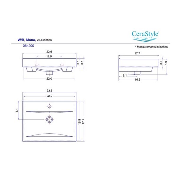 Nameeks Mona Wall Mounted Bathroom Sink in White - Rectangular - 23.6-in x 17.7-in