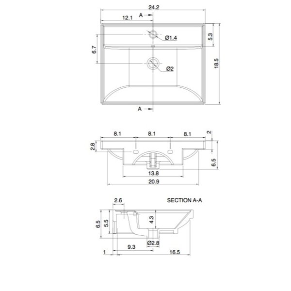 Nameeks ML 24.2-in x 18.5-in Wall Mounted White Square Bathroom Sink