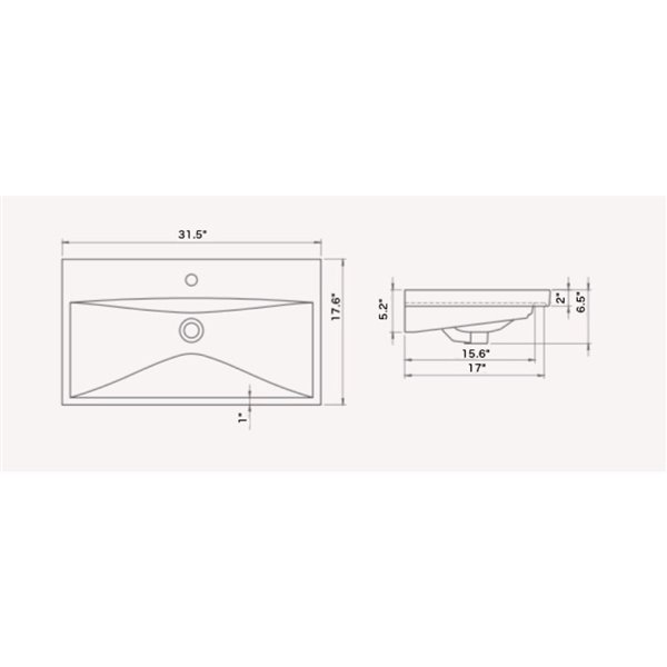 Nameeks Elite Wall Mounted Bathroom Sink in White - Rectangular - 31.5-in x 17.72-in