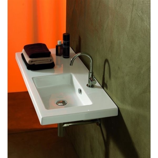 Nameeks Condal Wall Mounted Ceramic Bathroom Sink in White - Square - 39.37-in x 17.72-in