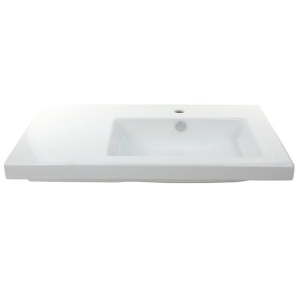 Nameeks Condal Wall Mounted Ceramic Bathroom Sink in White - Square - 39.37-in x 17.72-in