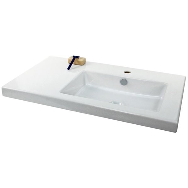 Nameeks Condal Wall Mounted Ceramic Bathroom Sink in White - Square - 39.37-in x 17.72-in