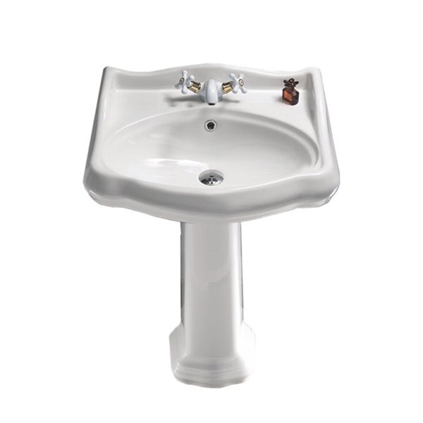 Nameeks Traditional Pedestal Sink in White with 3 Faucet Holes Nameeks Traditional Pedestal Sink in White with 3 Faucet Holes