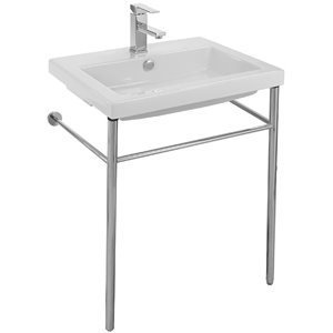 Nameeks Cangas Ceramic Console Bathroom Sink with Chrome Stand - 23.6-in x 17.72-in
