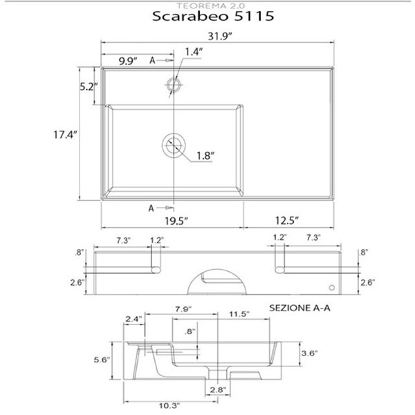 Nameeks Teorema Wall Mounted Sink In White - Rectangular - 17.32-in x 31.89-in