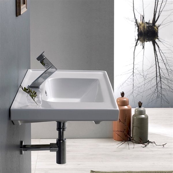 Nameeks Frame Wall Mounted Bathroom Sink in White - Rectangular - 31.5-in x 17.72-in