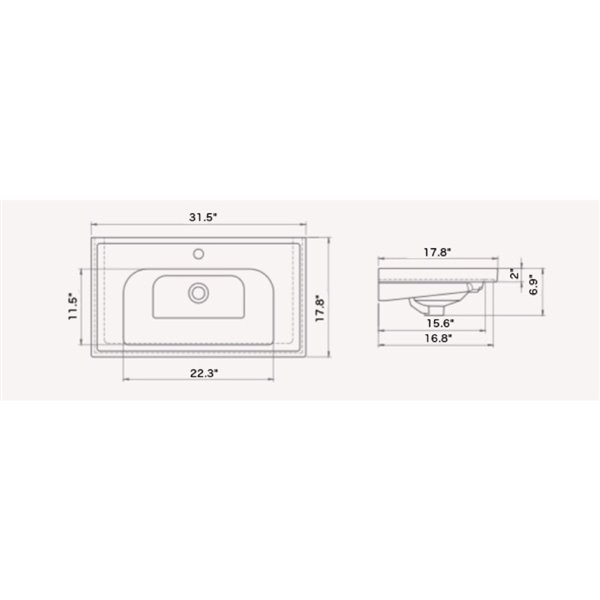 Nameeks Frame Wall Mounted Bathroom Sink in White - Rectangular - 31.5-in x 17.72-in