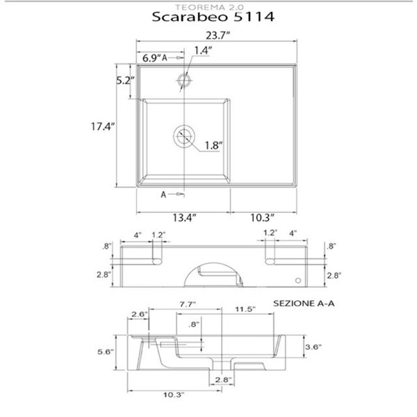 Nameeks Teorema Wall Mounted Sink In White - Rectangular - 17.32-in x 23.62-in