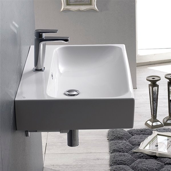 Nameeks Pinto Wall Mounted Bathroom Sink in White - Rectangular - 30-in x 18.9-in