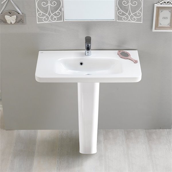 Nameeks Noura Rectangular Pedestal Sink in White - 32-in x 31.5-in x 11.9-in