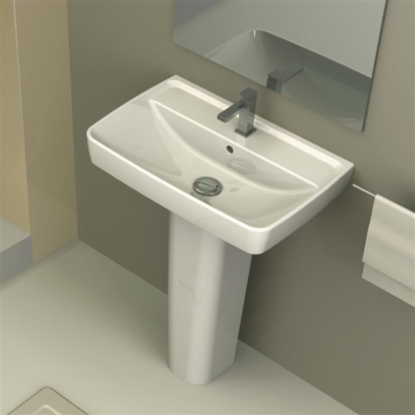 Nameeks Duru Square Pedestal Sink in White - Single Hole - 30.12-in x 22.62-in x 16-in