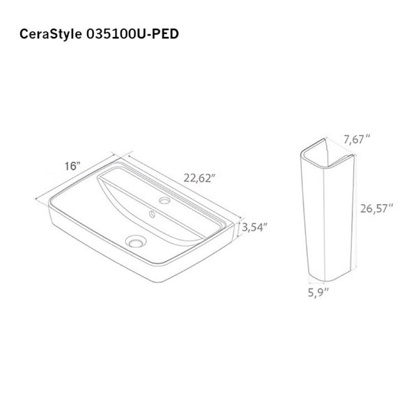 Nameeks Duru Square Pedestal Sink in White - Single Hole - 30.12-in x 22.62-in x 16-in