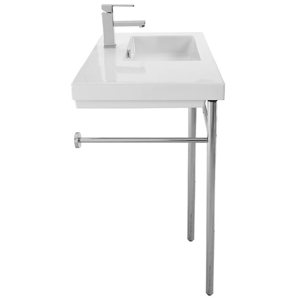 Nameeks Condal Ceramic Console Bathroom Sink with Chrome Stand - 31.5-in x 17.72-in