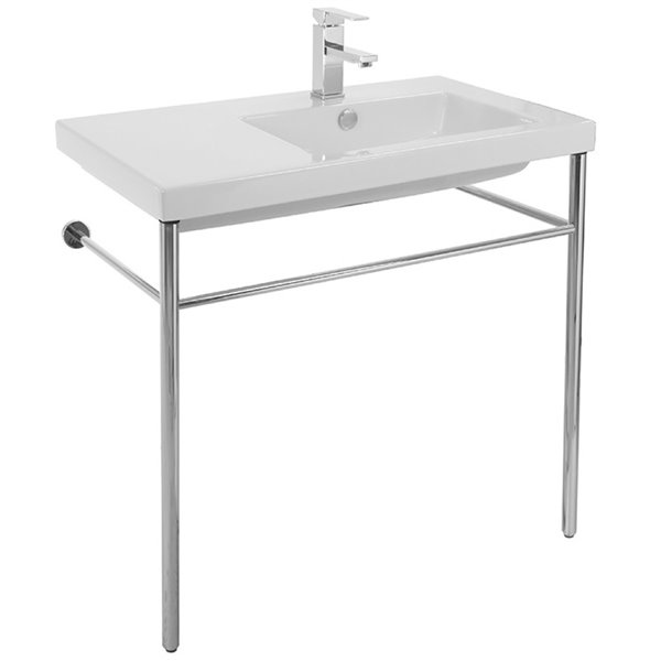 Nameeks Condal Ceramic Console Bathroom Sink with Chrome Stand - 31.5-in x 17.72-in