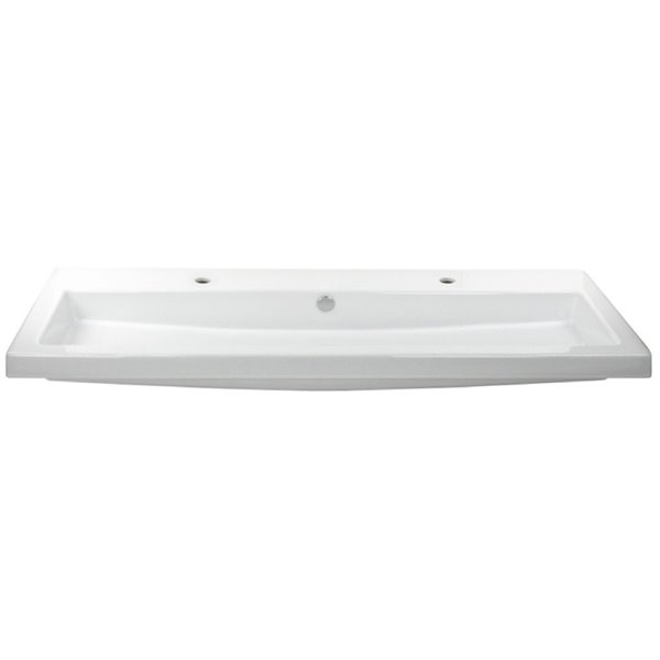 Nameeks Cangas Wall Mounted Ceramic Bathroom Sink in White - Square - 47.24-in x 17.72-in