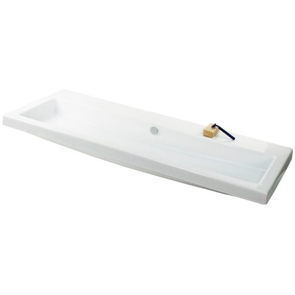 Nameeks Cangas Wall Mounted Ceramic Bathroom Sink in White - Square - 47.24-in x 17.72-in