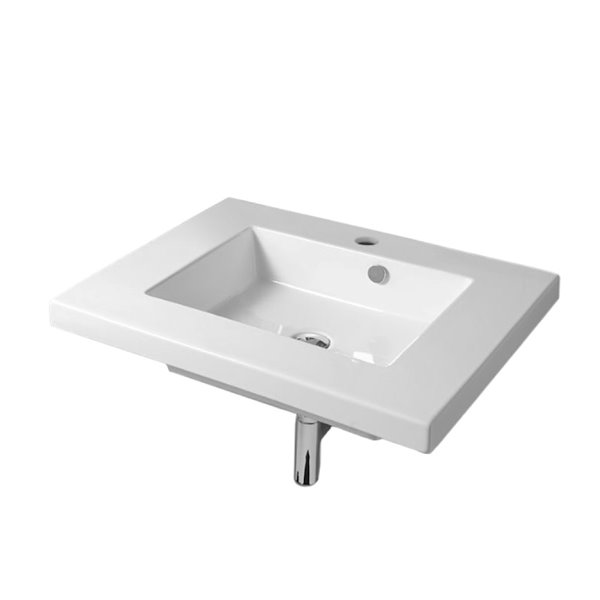 Nameeks Mars Wall Mounted Ceramic Bathroom Sink in White - Square - 27.56-in x 21.26-in