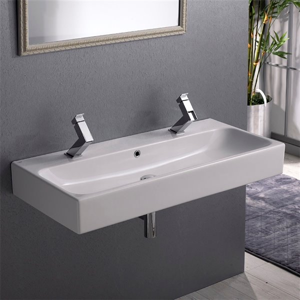 Nameeks Pinto Wall Mounted Bathroom Sink in White - Round - 40-in x 18.2-in