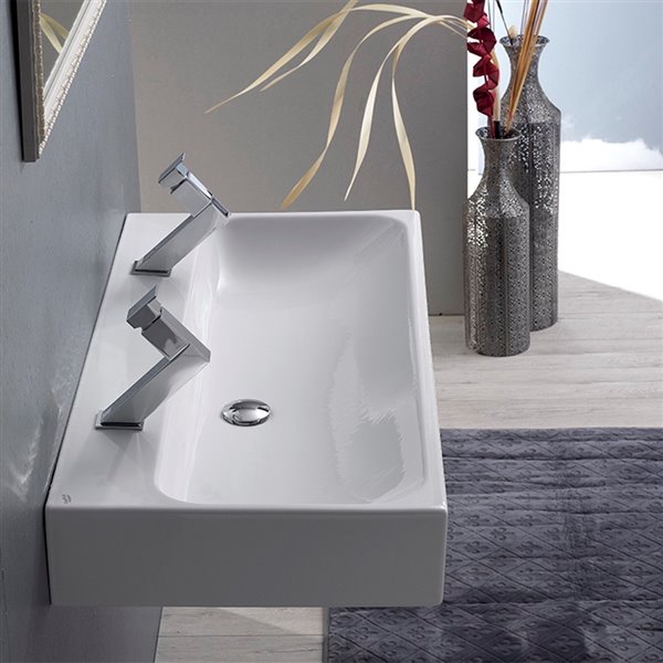 Nameeks Pinto Wall Mounted Bathroom Sink in White - Round - 40-in x 18.2-in