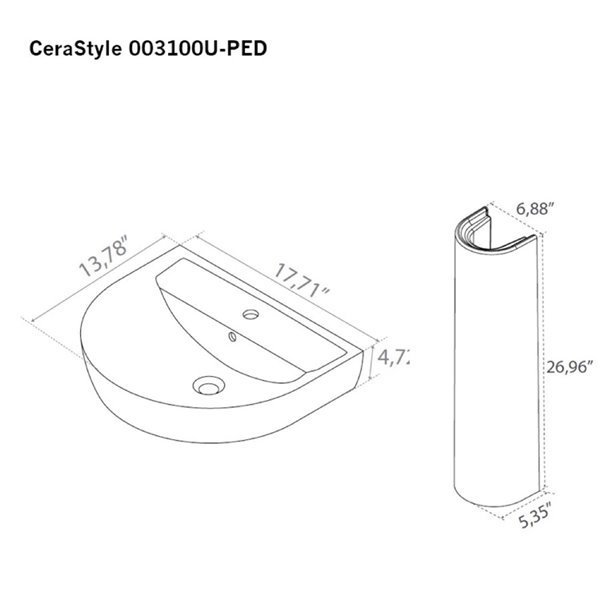 Nameeks Bella Pedestal Sink in White 31.68in x 17.71in x 13.78in RONA