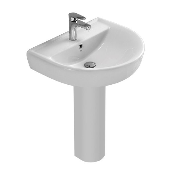 Nameeks Bella Pedestal Sink In White, Round Pedestal Sink