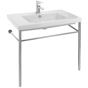 Nameeks Cangas Ceramic Console Bathroom Sink with Chrome Stand - 31.5-in x 17.72-in