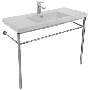 Nameeks Cangas Ceramic Console Bathroom Sink with Chrome Stand - 39.3-in x 17.72-in