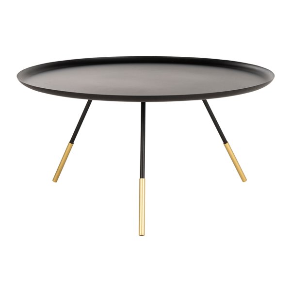 Safavieh Orson Round Black Coffee Table with Gold Capped Legs