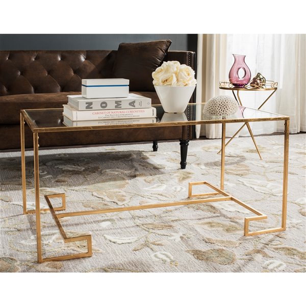 Safavieh Burton Glass Rectangular Coffee Table with Antique Gold Leaf finish