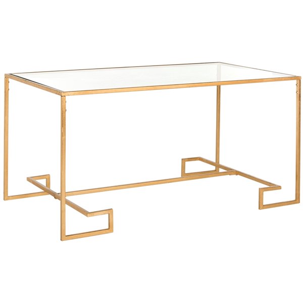 Safavieh Burton Glass Rectangular Coffee Table with Antique Gold Leaf finish