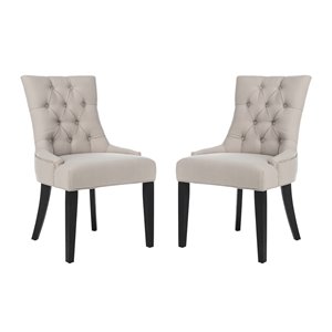 Safavieh Abby 19-in H Tufted Side Chair  with Silver Nail Heads - Taupe Seat and Rustic Black Finish (Set Of 2)