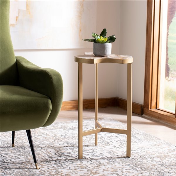 Safavieh Suki Tripod Round Accent Table with White Top and Gold Frame