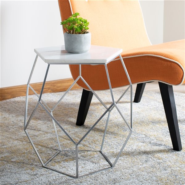 Safavieh Abella Silver and Whie Pentagon Accent Table