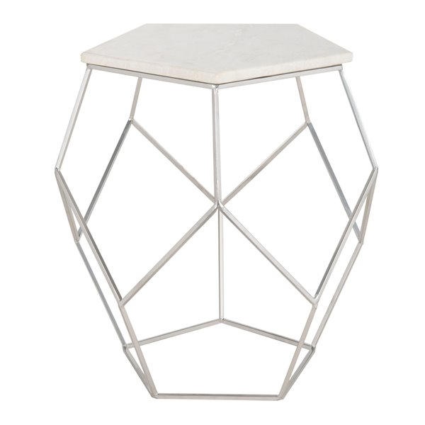 Safavieh Abella Silver and Whie Pentagon Accent Table