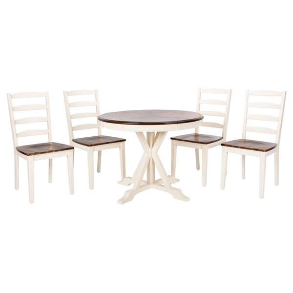 Safavieh Shay 5 Piece 40in Round Dining Set White and Natural