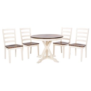Safavieh Shay 5 Piece 40-in Round Dining Set - White and Natural -   - Sits 4