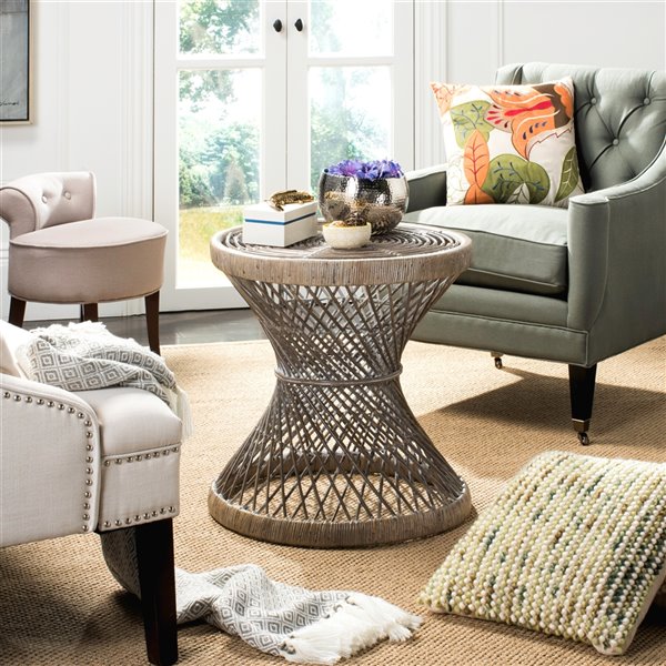 Safavieh Grimson Small Bowed Brown Wicker Accent Table - 23.6-in Diameter