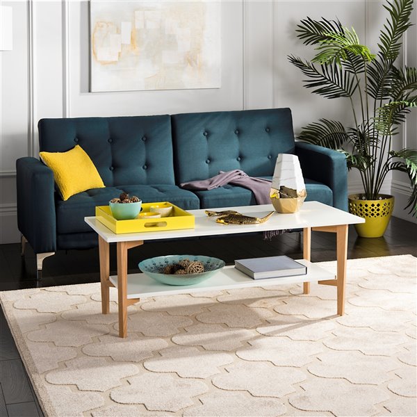 Safavieh Caraway Rectangular Wood Coffee Table - White Taple Top