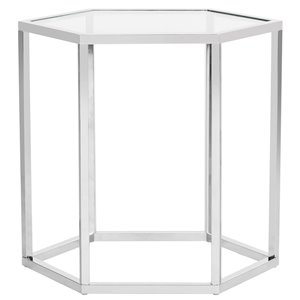 Safavieh Teagan Glass and Chrome Hexagon End Table