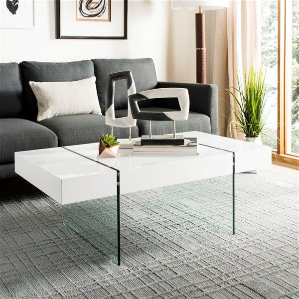 Safavieh Jacob Rectangular Glass Leg Modern Coffee Table - White