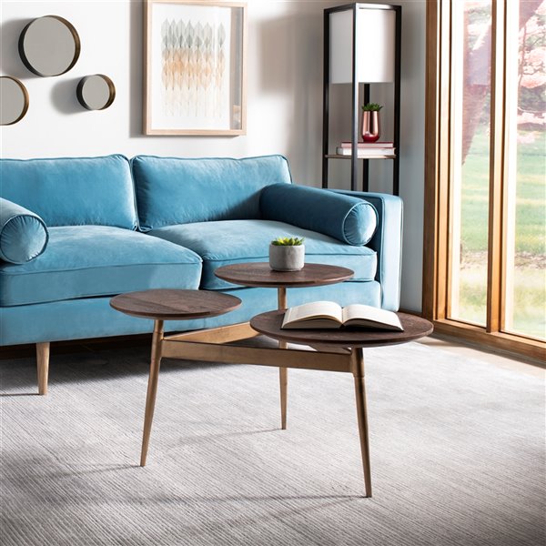 Safavieh Ian 3 Circle Round Accent Table in Rustic Honey and Gold