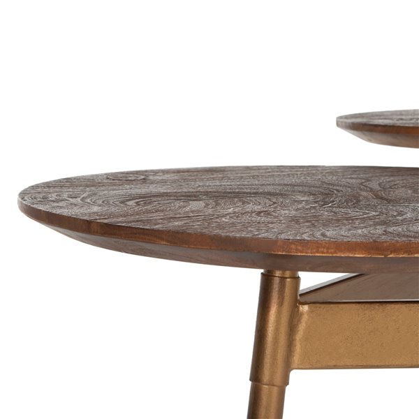 Safavieh Ian 3 Circle Round Accent Table in Rustic Honey and Gold