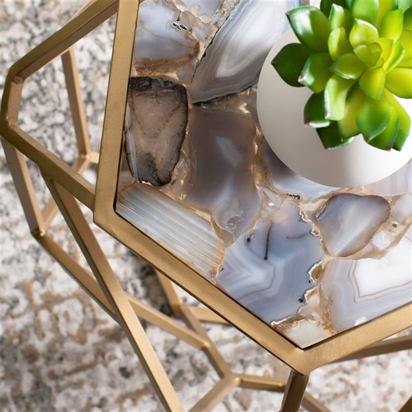 Safavieh Ava Geometric Accent Table - Agate Table Top and Gold Finish